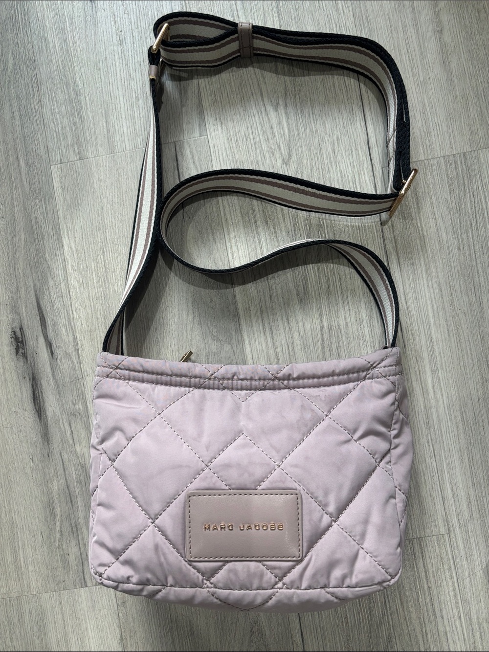 Marc Jacobs Quilted Crossbody in Light Lavender with Striped Strap